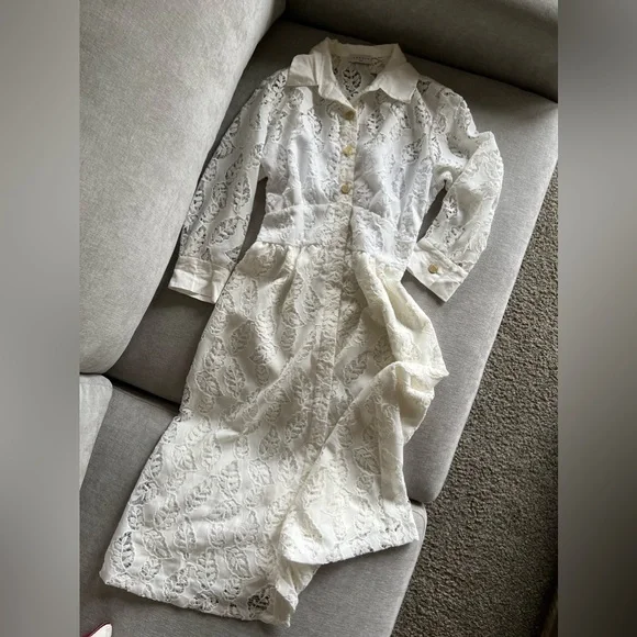 Sandro Button Up Lace Midi Dress - Picture 2 of 9